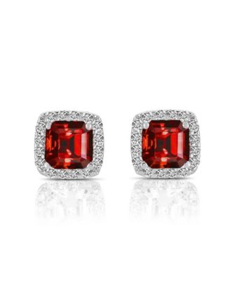 Cubic Zirconia Sterling Silver Rhodium Plated Green Square Shape Assher Cut Earrings