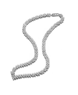 Radiant Three-Row Sterling Silver Necklace with Clear Princess Cubic Zirconia and Rhodium Plating