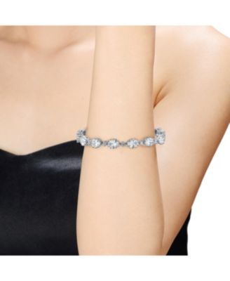 Sterling Silver Rhodium Plated Clear Cubic Zirconia Link Bracelet