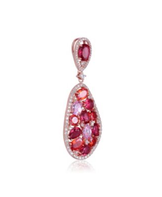 Sterling Silver Red, Purple and Pink Cubic Zirconia Oval Shaped Pendant
