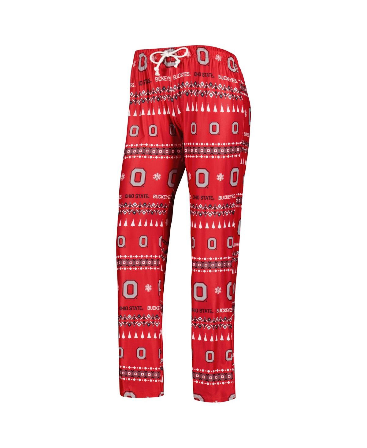 Shop Concepts Sport Women's  Scarlet Ohio State Buckeyes Flurry Ugly Sweater Long Sleeve T-shirt And Pants