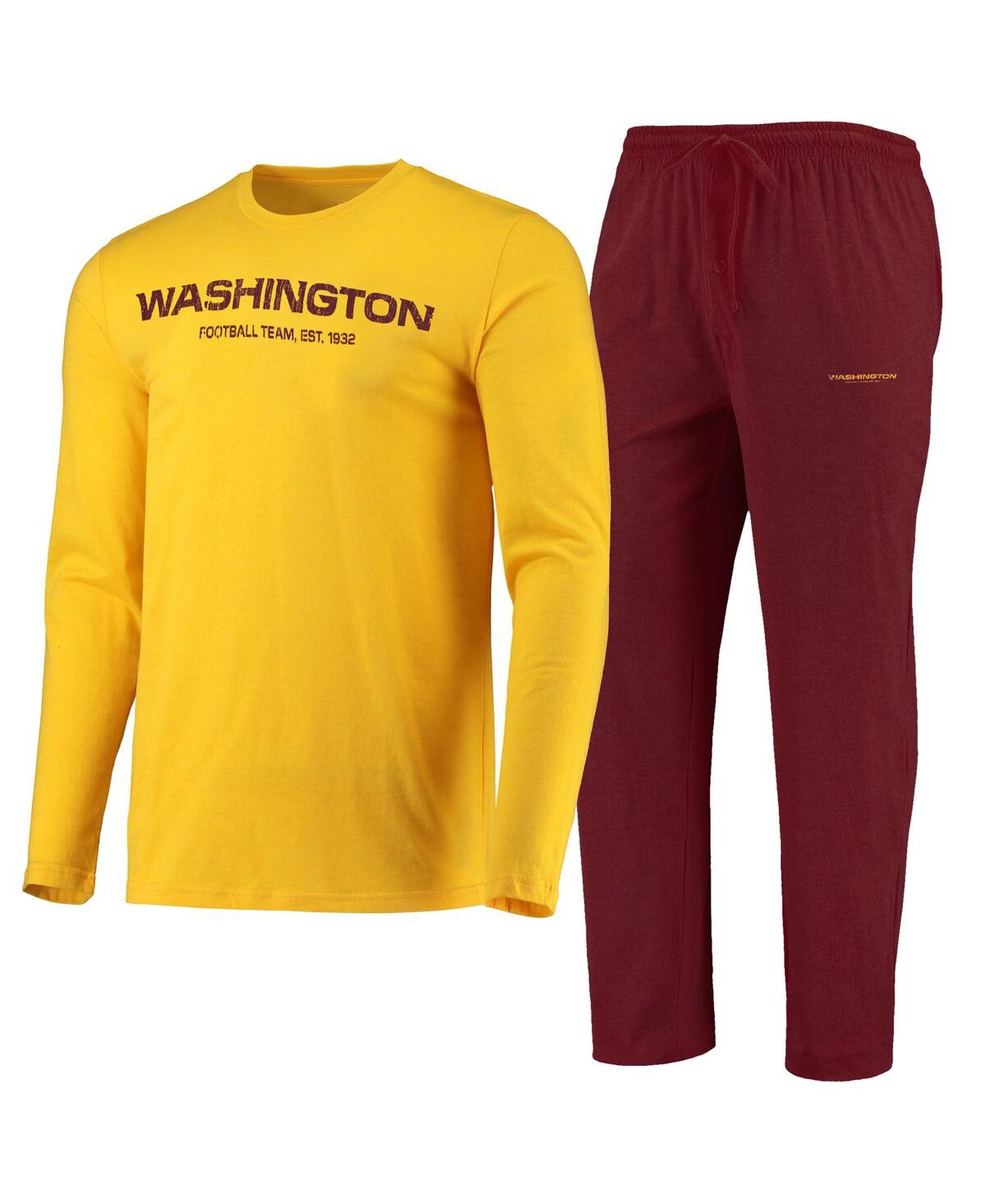 Concepts Sport Men's  Burgundy, Gold Washington Football Team Meter Long Sleeve T-shirt And Pants Sle In Burgundy,gold