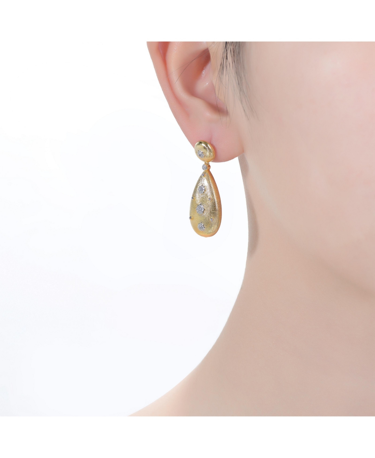Thumbnail 2 of Two-Tone 14K Gold & Rhodium Plated CZ Drop Earrings