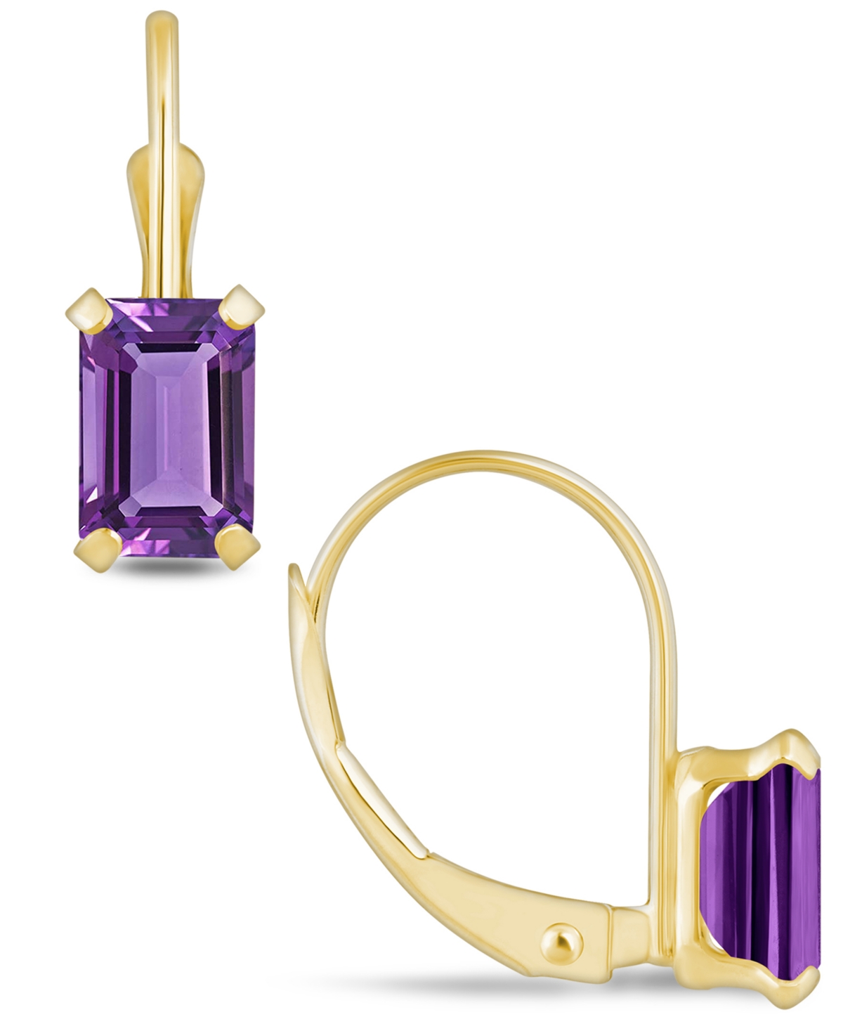 Macy's Gemstone Leverback Earrings In 10k Yellow Gold In Amethyst