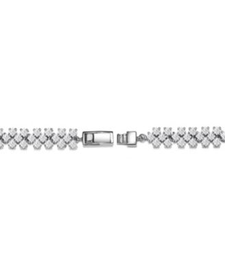 Sterling Silver with Rhodium Plated Clear Round Cubic Zirconia Milgrain Bezel Tennis Bracelet