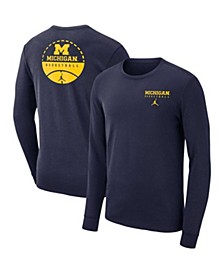 Men's Brand Navy Michigan Wolverines Basketball Court Two-Hit Long Sleeve T-shirt