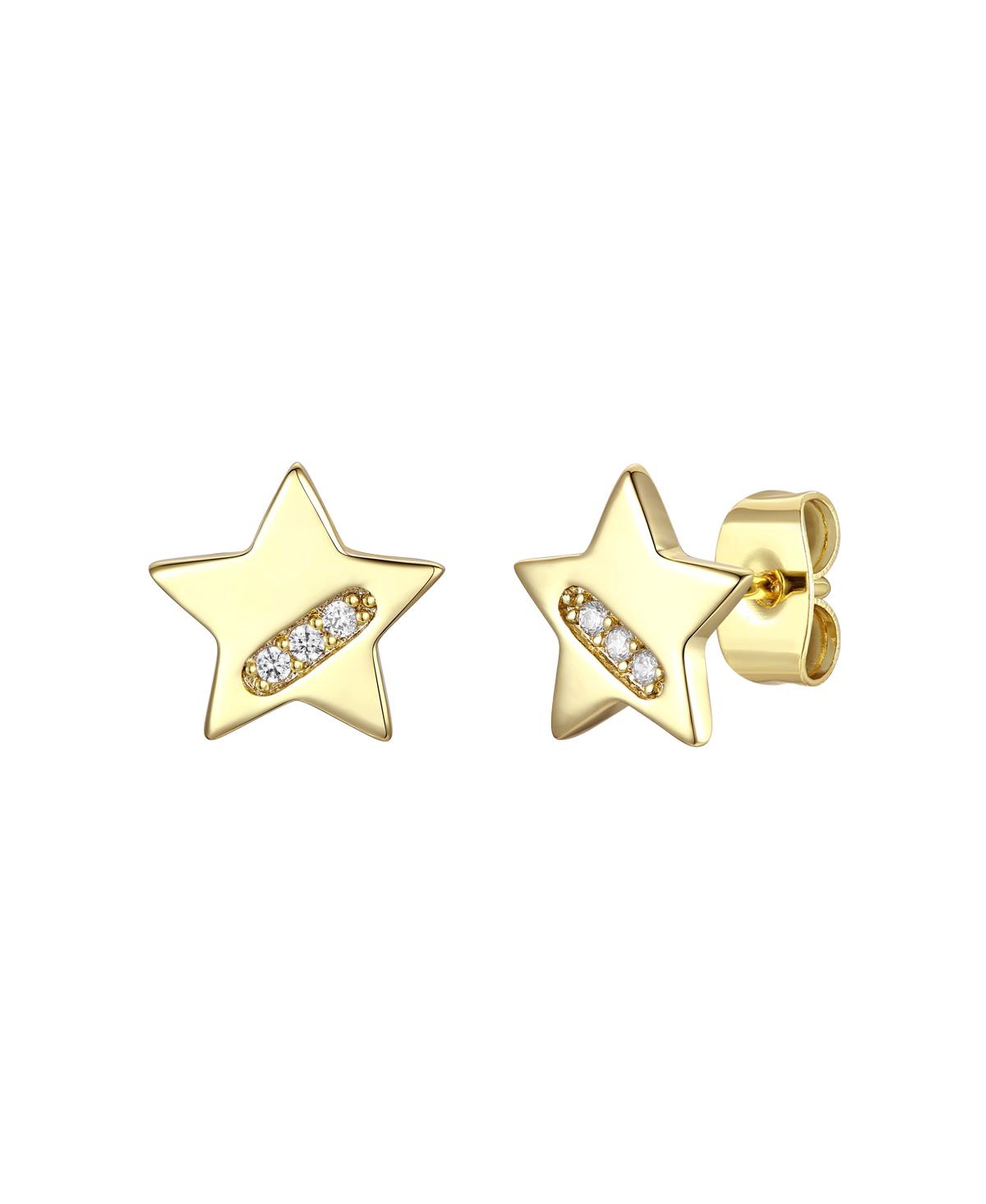 Rachel Glauber 14k Gold Plated With Diamond Cubic Zirconia Lucky Star Stud Earrings