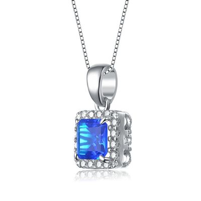 Sterling Silver White Gold Plating Cubic Zirconia Asscher Cut Drop Pendant
