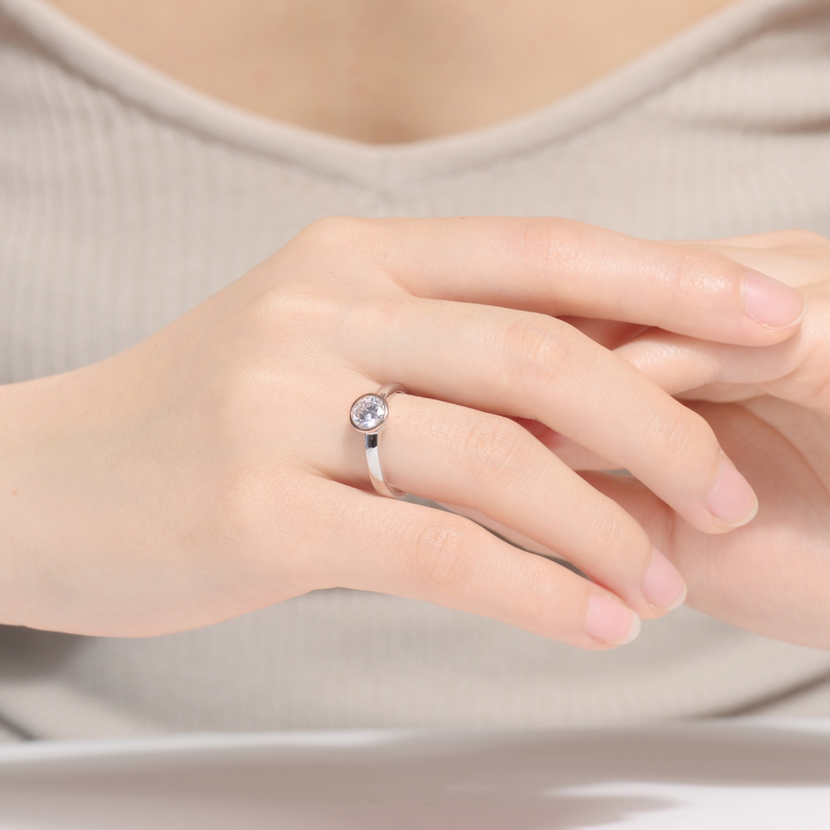 Genevive Circular Shaped Design 18K Rose Gold Plated Sterling Silver Clear Cubic Zirconia Sterling Silver Ring - Two-Tone