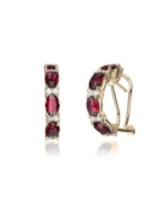 14K Gold Plated with Emerald & Cubic Zirconia Half Hoop Earrings in Sterling Silver - Ruby