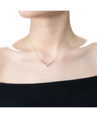 Sterling Silver Rainnbow Cubic Zirconia "V" Pendant Necklace