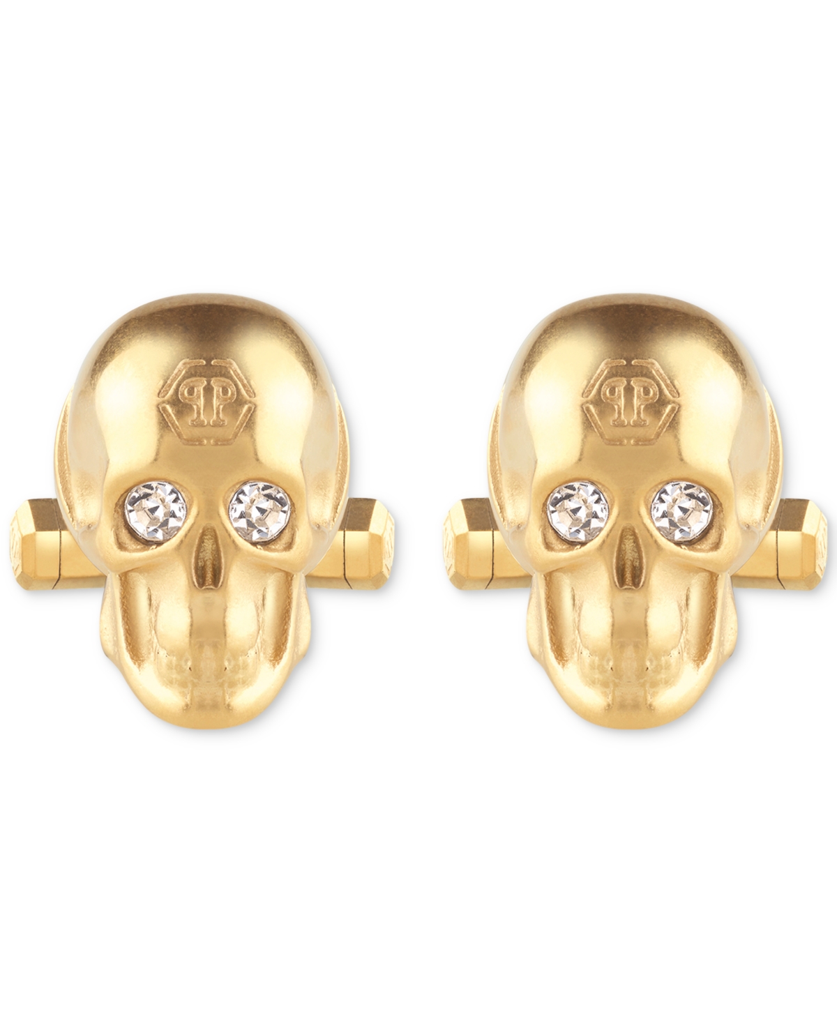 Gold-Tone Ip Stainless Steel 3D $kull Cuff Links - Ip Yellow Gold