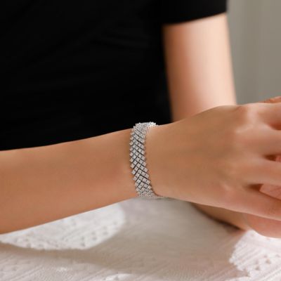 Sterling Silver Rhodium Plated Clear Cubic Zirconia 4-Row Tennis Bracelet