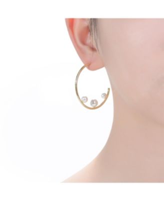 14K Gold Plated Pearl Open Hoop Earrings