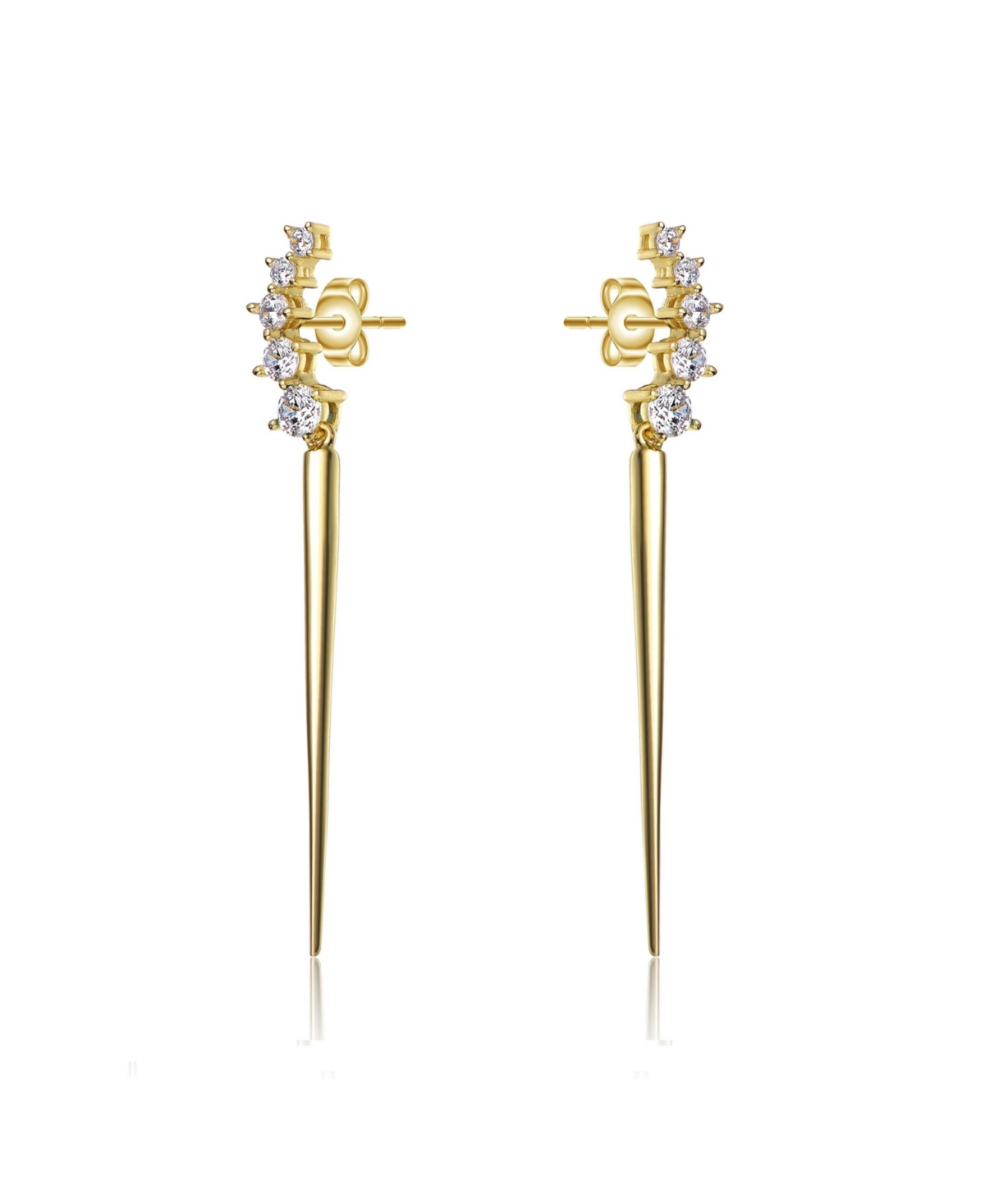 Genevive 14k Yellow Gold Plated with Emerald & Cubic Zirconia Waterfall Spike Dangle Earrings in Sterling Silver