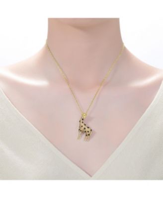 14K Gold Plated with Champagne and Black Cubic Zirconia Iced Out Giraffe Pendant in Sterling Silver