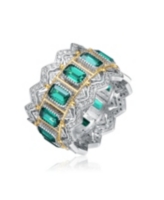 Sterling Silver Rhodium and 14K Gold Plated Emerald Cubic Zirconia Coctail Ring - Emerald
