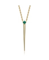 Genevive 14k Yellow Gold Plated with Emerald Cubic Zirconia Solitaire Spike Pendant Y-Necklace in Sterling Silver - Emerald
