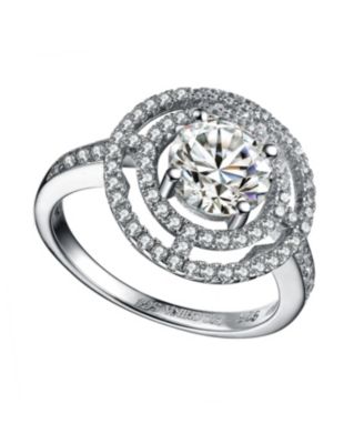 Square Shaped Peach and Accented White Cubic Zirconia 18K Rose Gold Plated Sterling Silver Square Shaped Ring