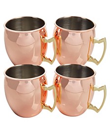 Copper Mule Mugs – Set of 4, 18 OZ, Copper Exterior, Stainless-Steel Interior, Styled Handles, Copper Moscow Mule Mugs