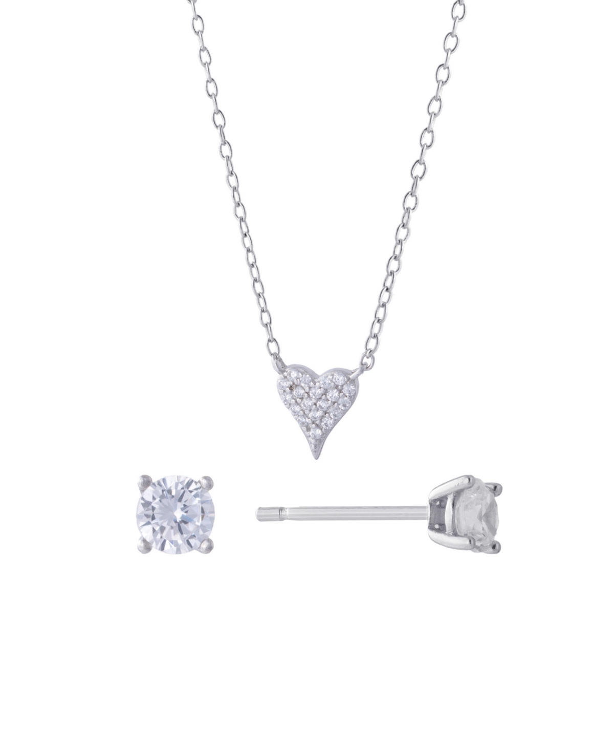 Giani Bernini Gianni Bernini 2-piece Cubic Zirconia Pave Heart Stud Necklace Set (1.09 Ct. T.w.) In Sterling Silve In Sterling Silver