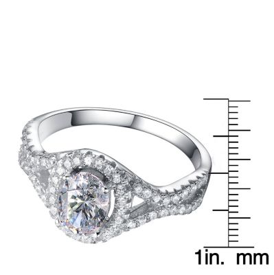 Sterling Silver Mounted Cubic Zirconia Solitaire with Halo Ring