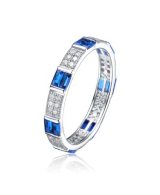 White Gold Plated Baguette & Round CZ 3MM Slim Band Ring