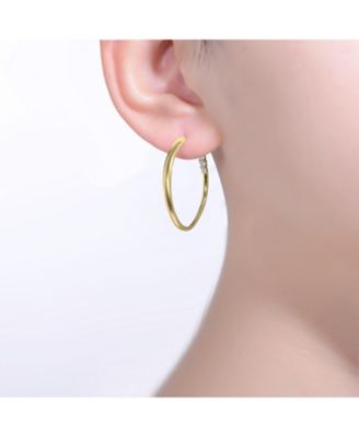 Rhodium-Plated with Cubic Zirconia 3-Stone C-Hoop Earrings in Sterling Silver