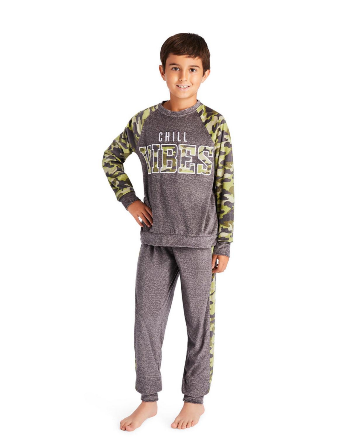 Jellifish Toddler|child Boys 2-piece Pajama Set Kids Sleepwear, Long Sleeve Top And Long Cuffed Pants Pj Set In Charcoal Camo