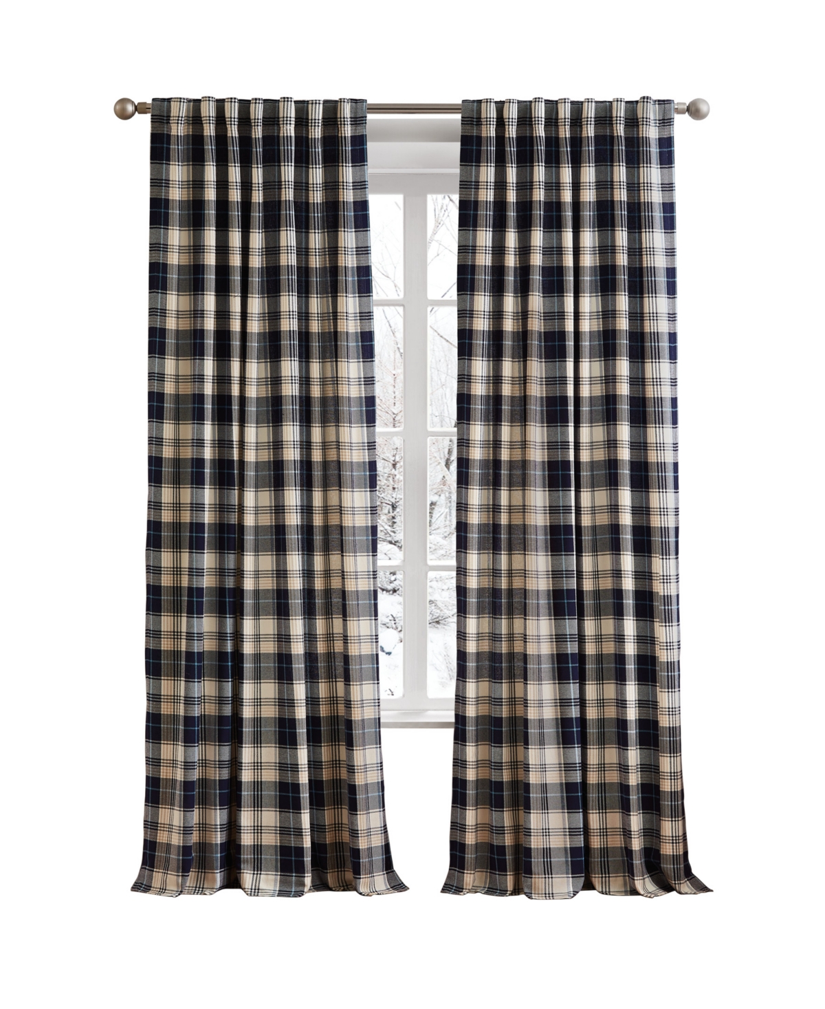 G.h. Bass & Co. Lakeview Plaid 84" Back Tab Set, 2 Panels In Navy