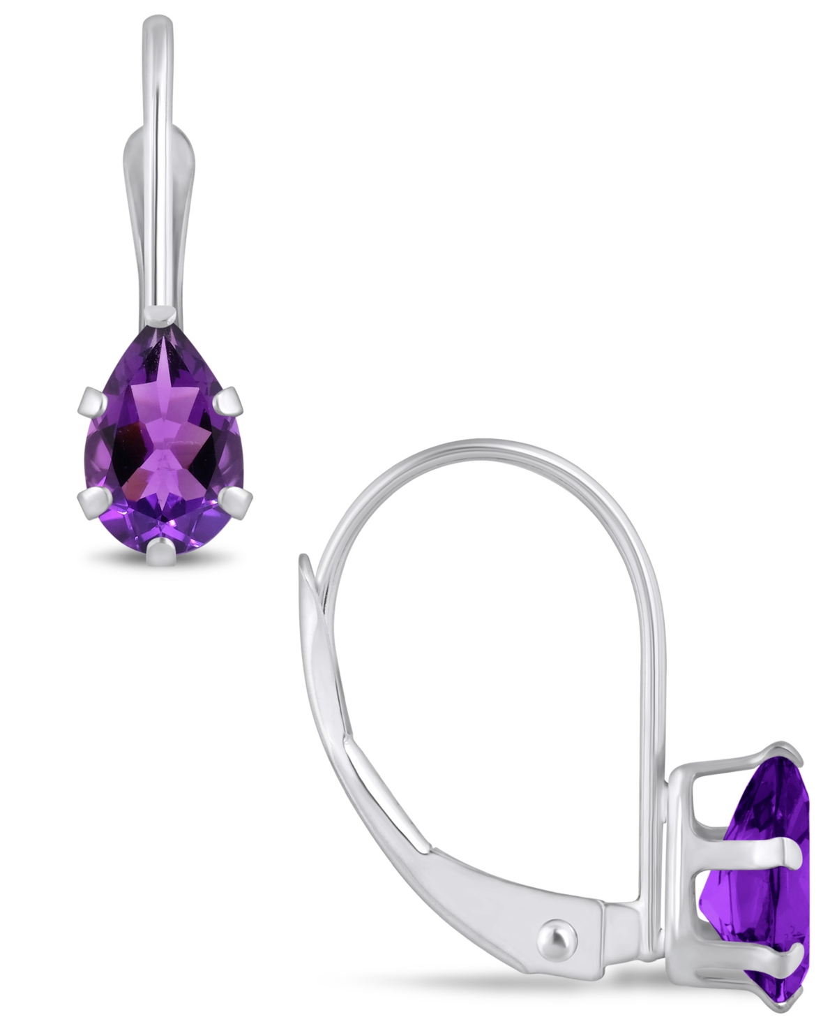 Macy's Gemstone Leverback Earrings In 10k White Gold In Amethyst