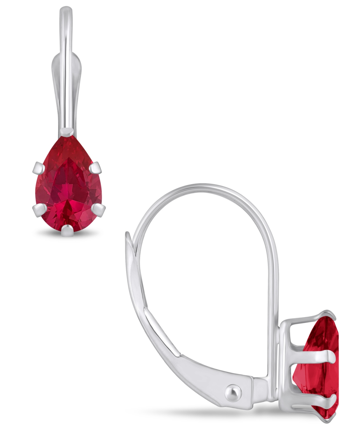 Macy's Gemstone Leverback Earrings In 10k White Gold In Ruby