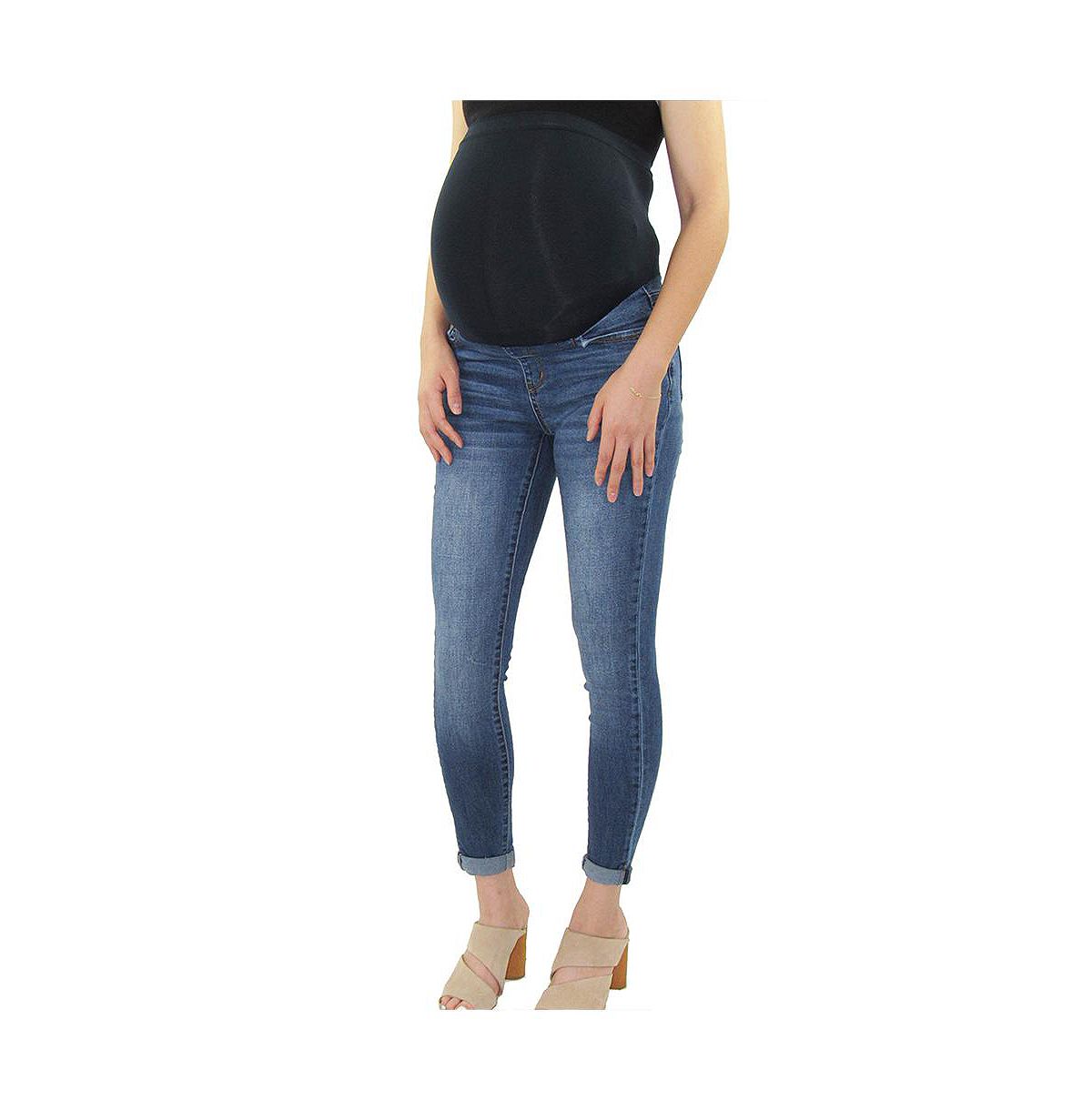 Indigo Poppy Cuffed Maternity Skinny Jean view 2 — MAYCSS fashion products