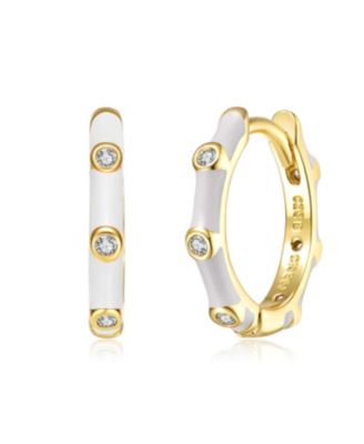 Elegant 14K Gold Plated Enamel Cubic Zirconia Hoop Earrings