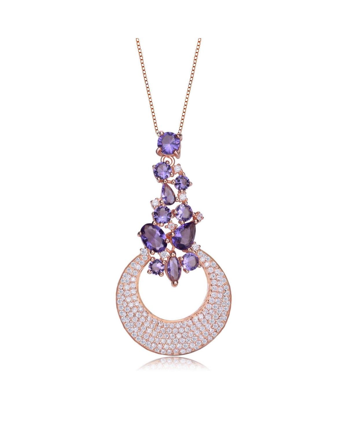 Sterling Silver 18K Rose Gold Plated Clear and Purple Cubic Zirconia Pendant Necklace - Amethyst