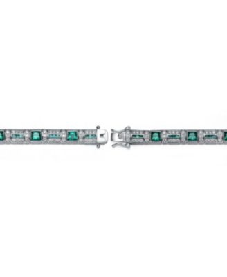 Sterling Silver White Gold Plated with Colored Cubic Zirconia Tennis Bracelet
