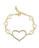 Genevive Cubic Zirconia Heart Halo Charm Kids/Teens Bracelet in Sterling Silver - Gold