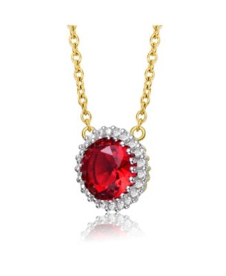 Sterling Silver Two-Tone Cubic Zirconia Round Colored Necklace with Gold Link Chain