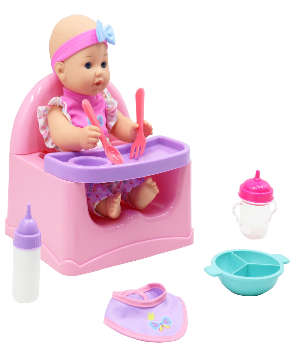 Shop Dream Collection Feeding Fun Baby Doll Gi-go Dolls, Kids 7 Piece Playset In Multi