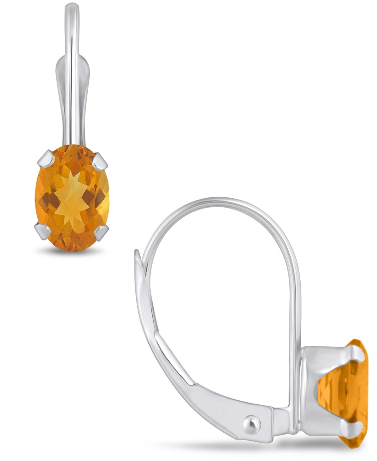 Macy's Gemstone Leverback Earrings In 10k White Gold In Citrine