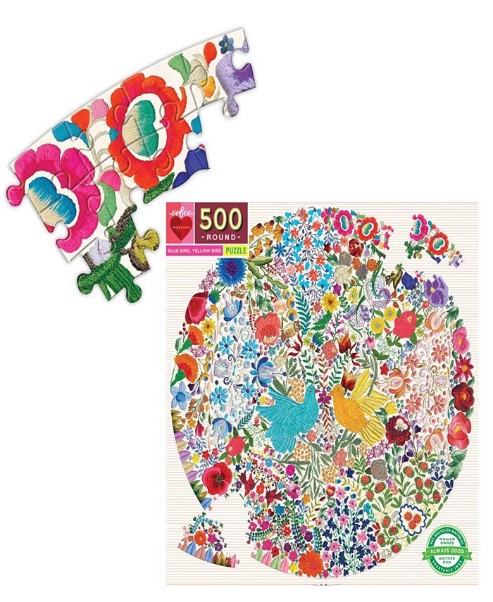 Eeboo Piece and Love Blue Bird Yellow Bird Adult Round Jigsaw Puzzle ...