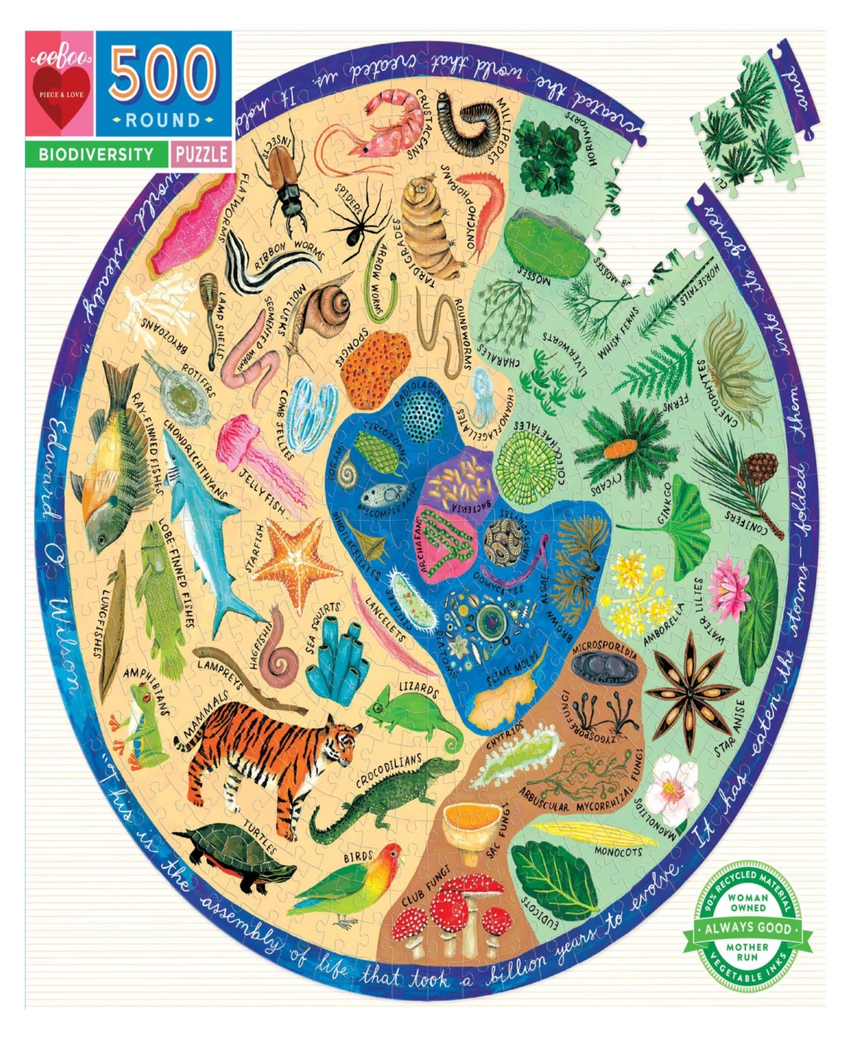 Eeboo Piece And Love Biodiversity 500 Piece Adult Round Jigsaw Puzzle Set In Multi