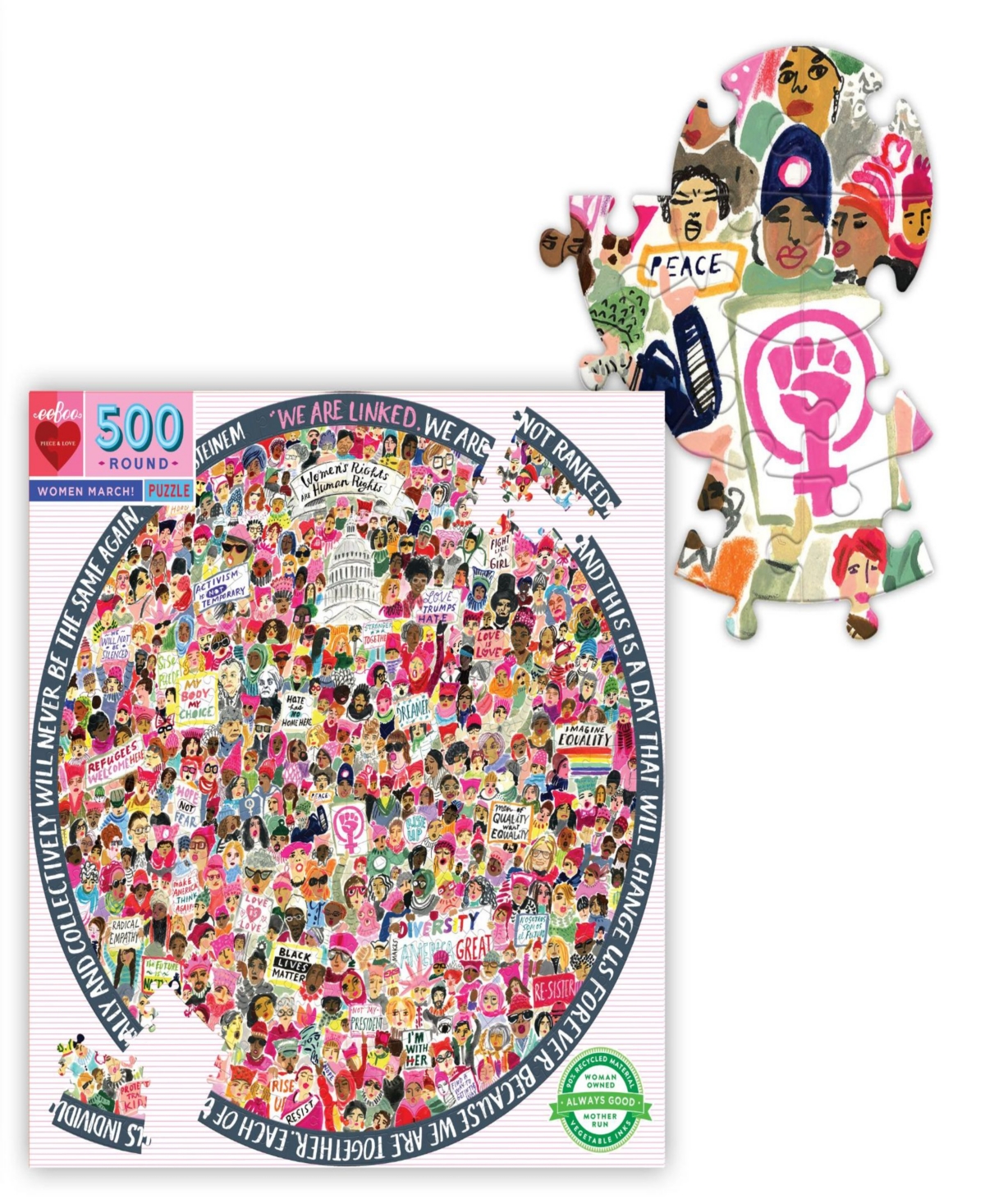 Eeboo Piece And Love Women March 500 Piece Round Circle Jigsaw Puzzle Set In Multi