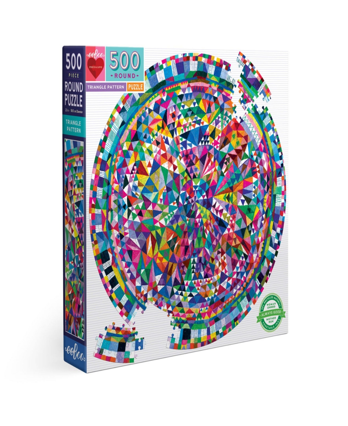 Eeboo Piece And Love Triangle Pattern Round Circle Jigsaw Puzzle Set, 500 Piece In Multi