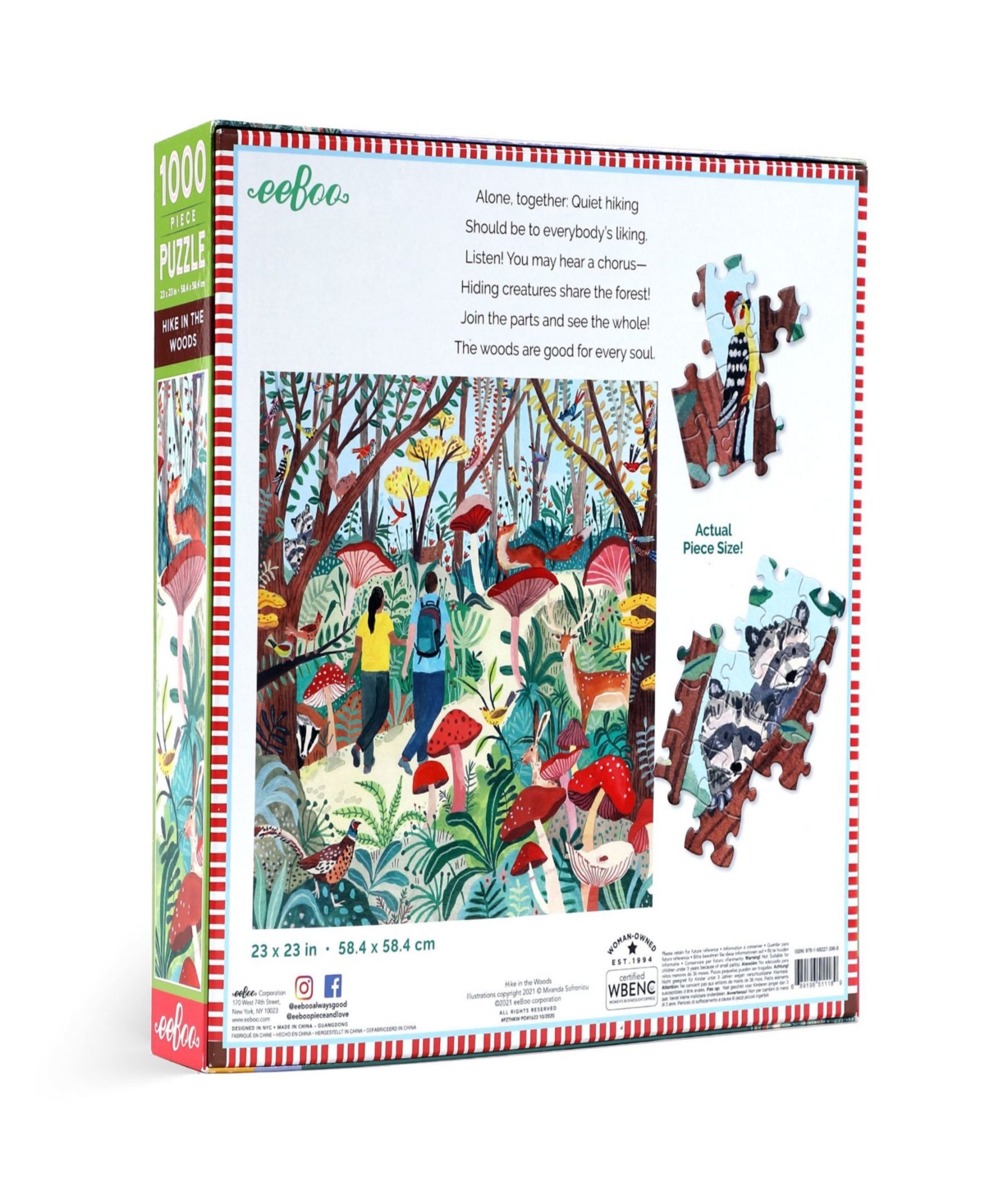 EEBOO PIECE AND LOVE HIKE IN THE WOODS SQUARE ADULT JIGSAW PUZZLE SET, 1000 PIECE 