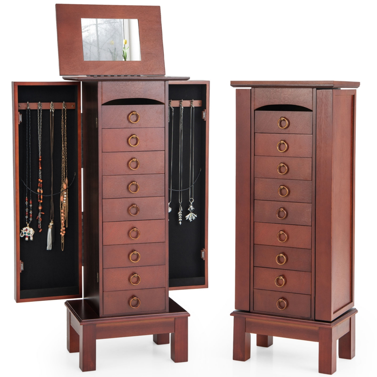 Wood Jewelry Cabinet Storage Chest Stand Organizer Necklace