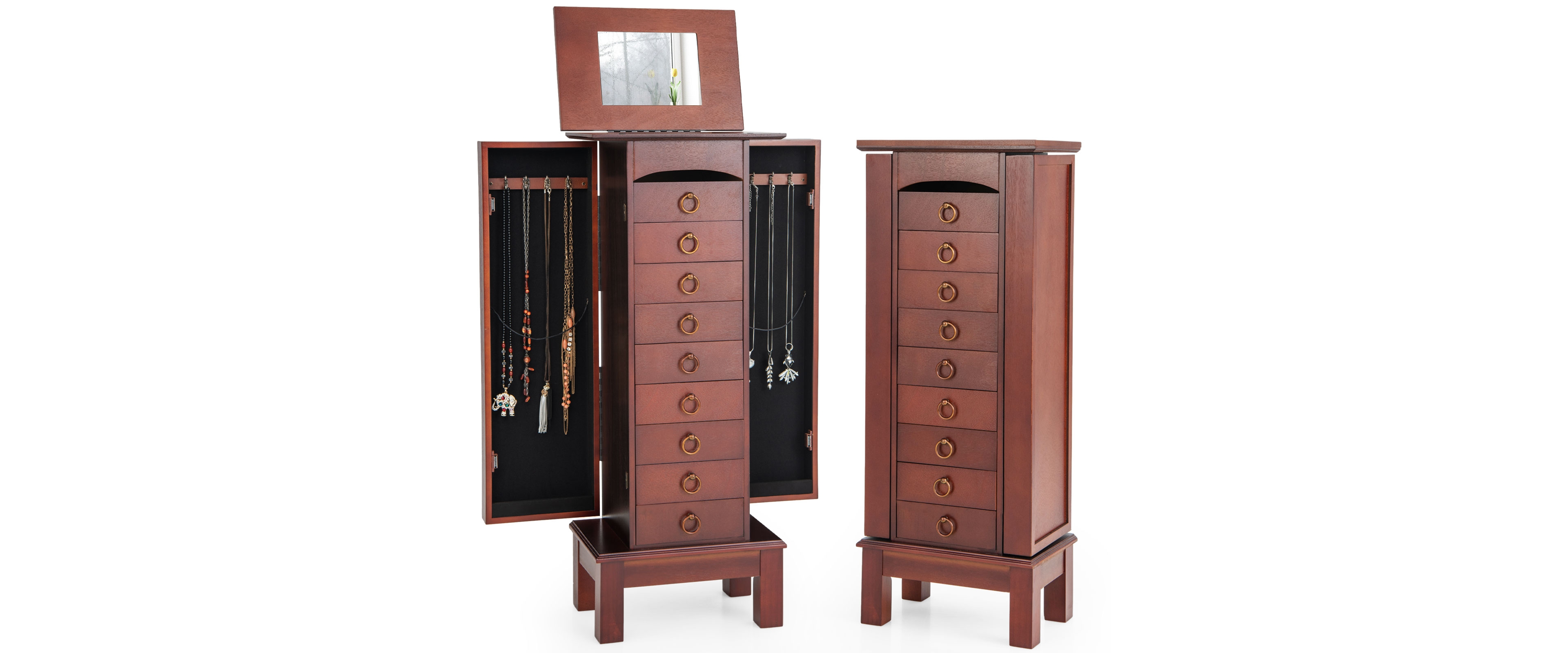 Wood Jewelry Cabinet Storage Chest Stand Organizer Necklace