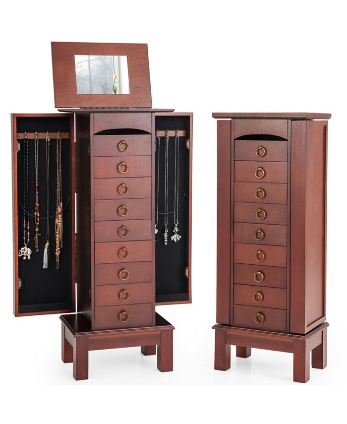 Costway Wood Jewelry Storage Chest Stand Organizer Necklace