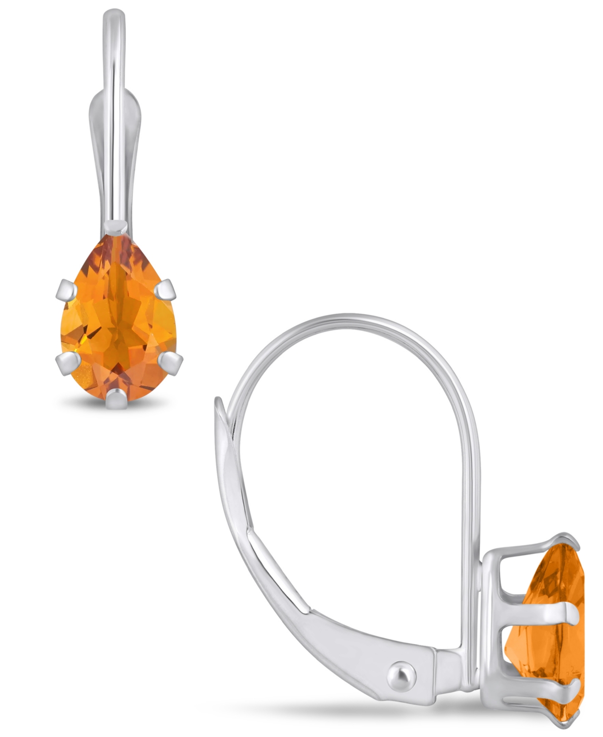 Macy's Gemstone Leverback Earrings In 10k White Gold In Citrine