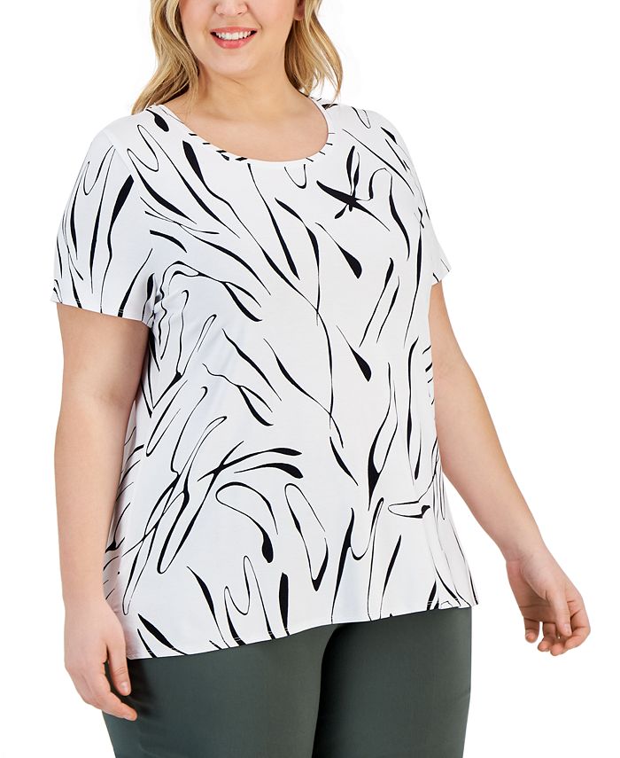 Alfani Plus Size Printed Crewneck Short-Sleeve Top, Created for Macy's -  Macy's